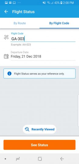 Bisa mencari informasi penerbangan dengan mengunakan e-tiket, nomor penerbangan atau rute penerbangan!