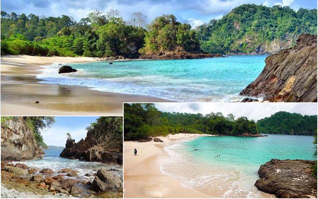 Pantai Teluk Ijo atau pantai teluk hijau yang tenang dan menyenangkan.